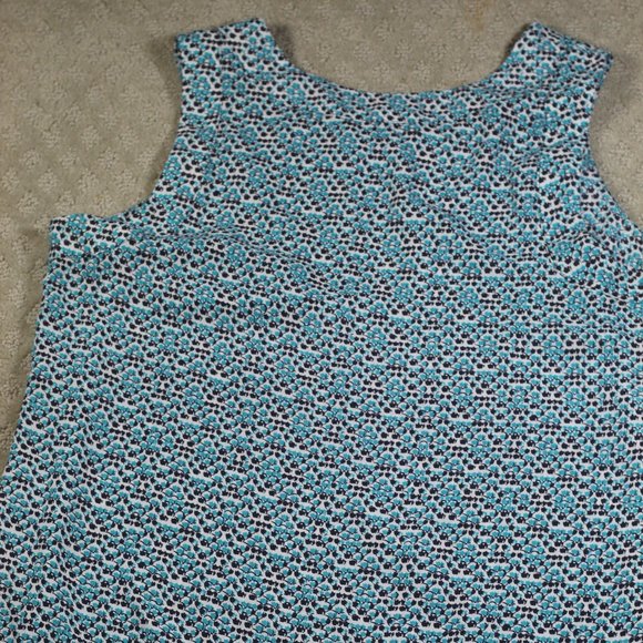 ana Size S Teal & Navy Printed Sleeveless Scooped Neck Lace Hem Top - Picture 4 of 6